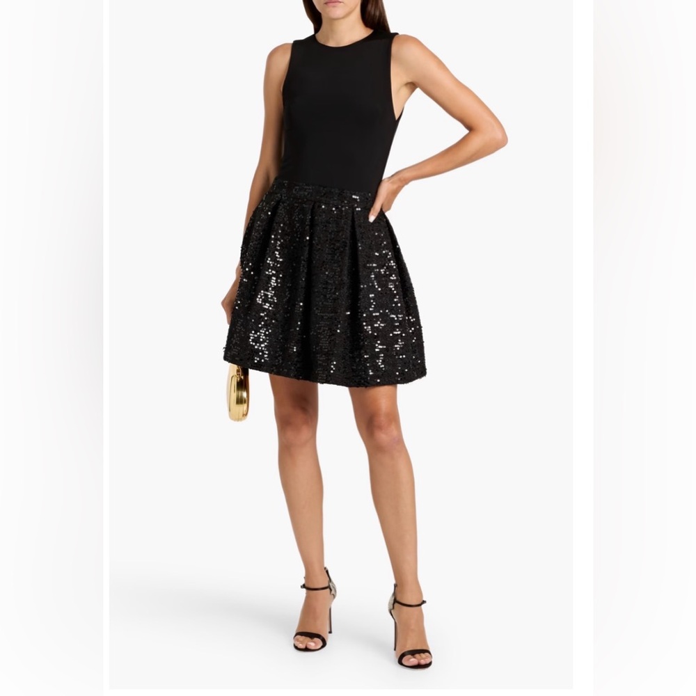 Alice + Olivia Black Sequin Fit & Flare Dress NWT